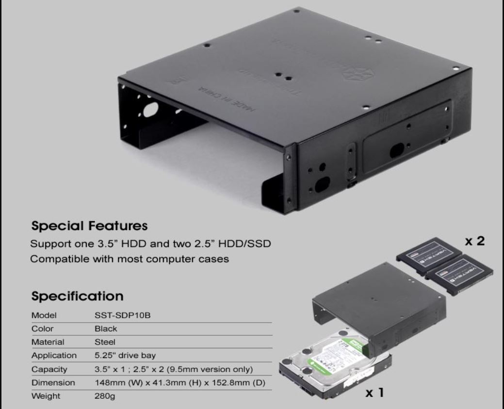 SilverStone SDP12 3.5 Device Bay to Two SATA M.2 SSDs and One