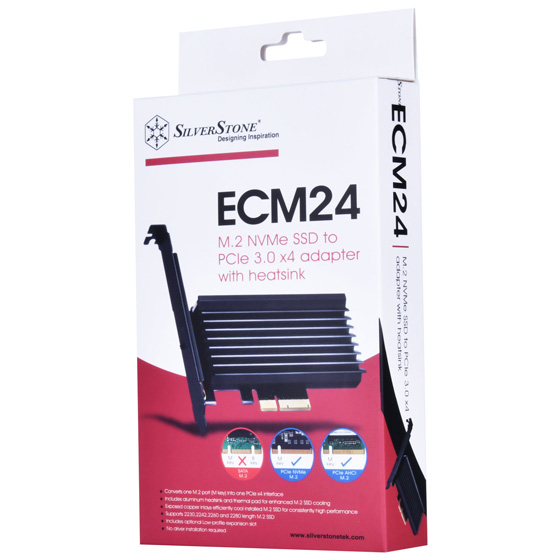 SilverStone ECM24 M.2 NVMe SSD to PCIe 3.0 x 4 adapter with heat sink