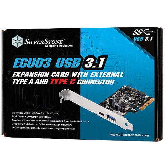 1x USB 3.1 Tipo A Tarjeta PCI-E Express Gen 2.0 2X Silverstone SST-ECU03 acepta Perfil bajo 10Gbps SuperSpeed 1x USB 3.1 Tipo C