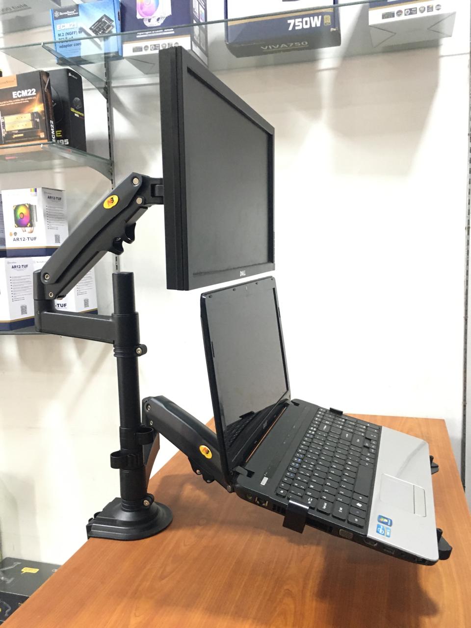 North Bayou Monitor and Laptop Mount, 2-in-1 Adjustable Dual Arm Desk Mount